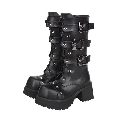 普普家特殊头型Lolita靴超高跟骷髅头8CM厚底朋克铆钉靴531