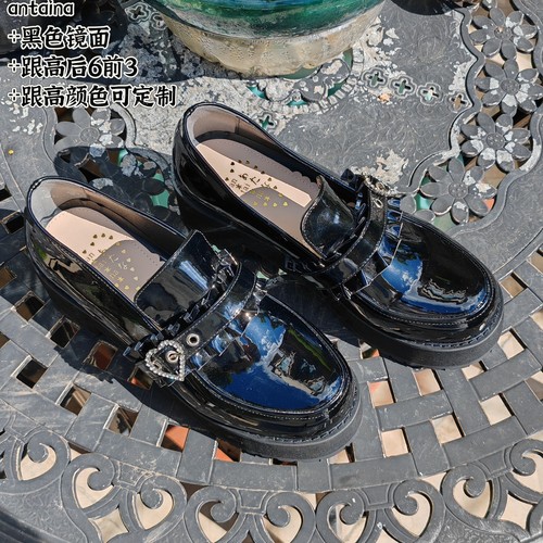 日系甜美学院风量产型圆水钻花边厚底防水台JK制服鞋2436