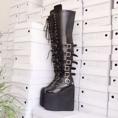 女鞋大码鞋小码鞋黑色绑带表演鞋