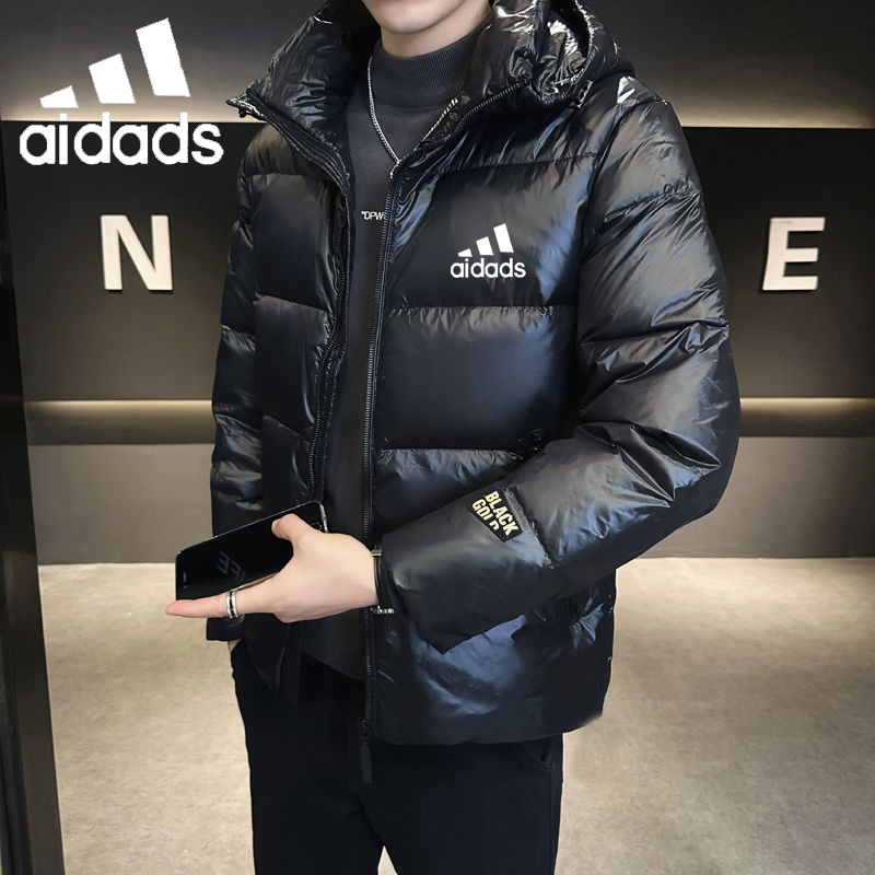 黑金羽绒服男女短款加厚白鸭绒2024冬季防寒服青少年连帽品牌外套