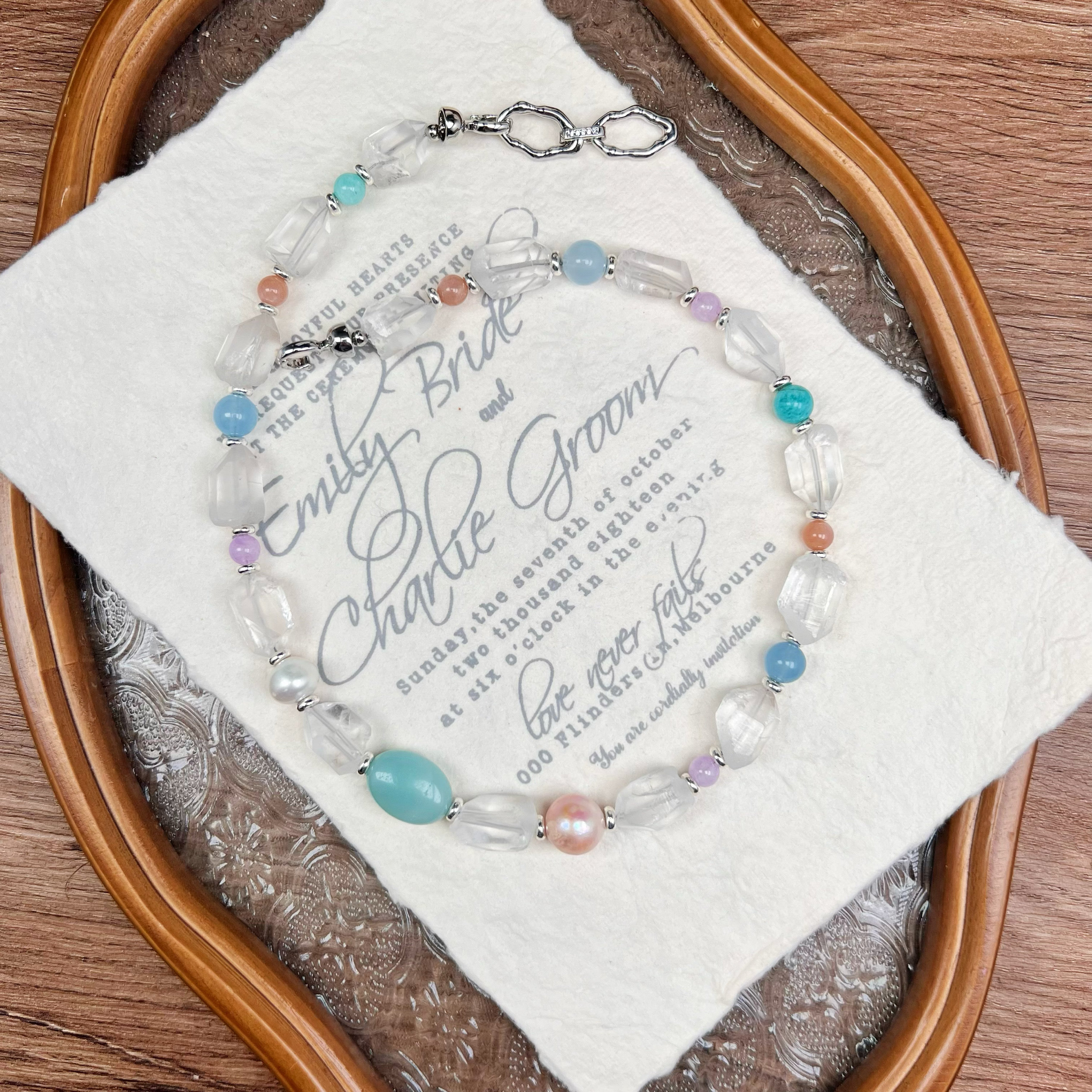 原创《冰川之光》 天然石小众夏季新品设计款白水晶天河石项链