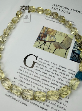 原创 天然冰透体柠檬黄水晶项链锁骨链 小众设计