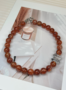 原创 天然高品红胶花节日氛围感项链气场贵气新年礼物饰品