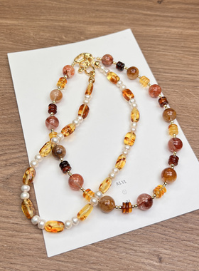 原创 《花开富贵》天然胶花水晶花珀小众设计项链老钱风贵气饰品