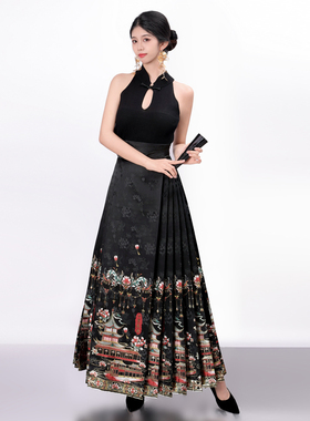 一梦金陵原创汉服十里秦淮仿妆花织金马面裙明制2025新款黑蓝色