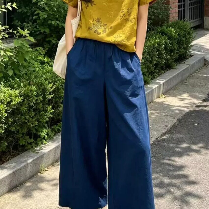名迅2026夏季新款 高腰阔腿九分裤女宽松遮胯显瘦百搭休闲裤