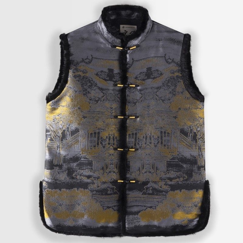 提花中国风水貂领加厚秋冬盘扣