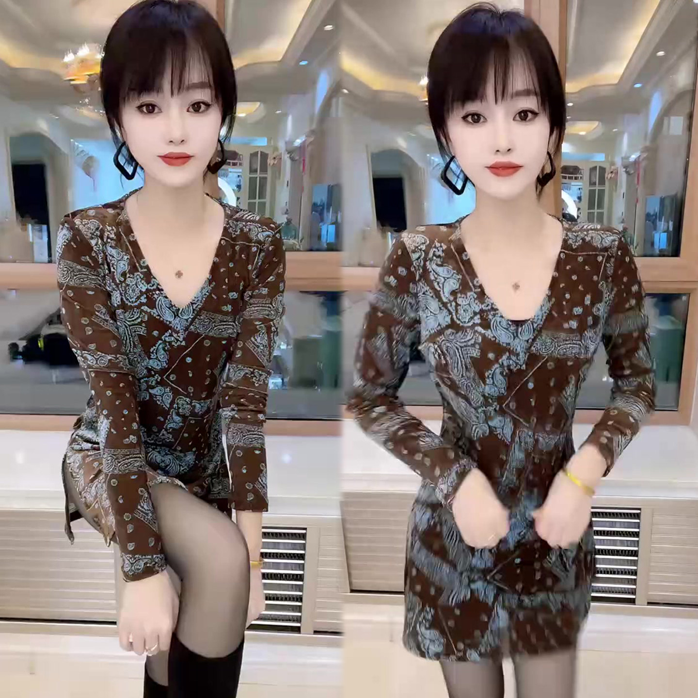 时尚女神范连衣裙女中长裙