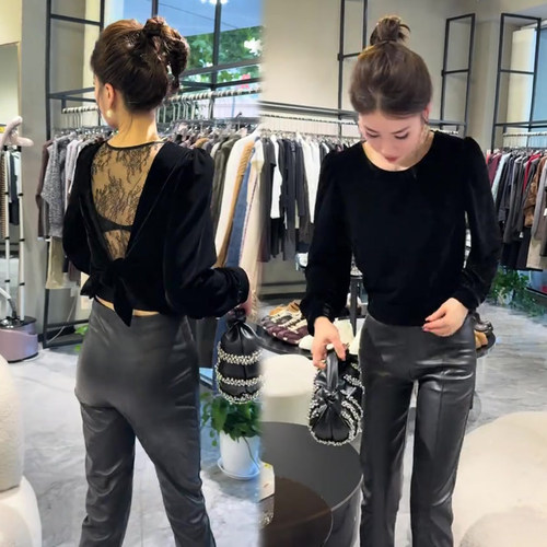 时尚套装女丝绒上衣+丝绒上衣+