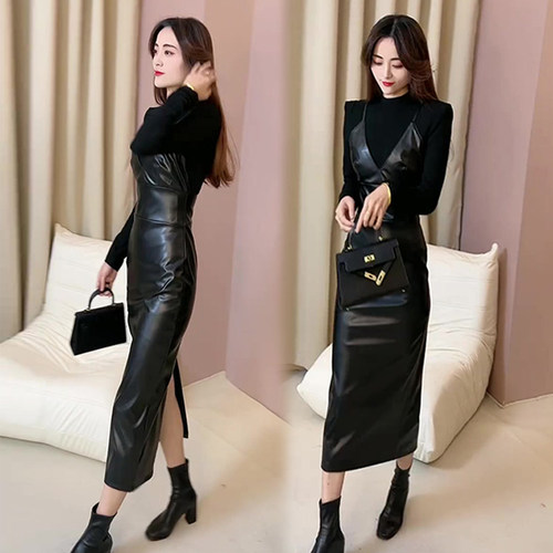 性感女人味pu皮连衣裙