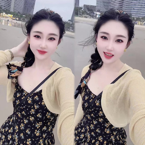 温柔风时尚碎花连衣裙外披套装