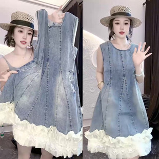 花边拼接牛仔背心裙女2026春夏季新款韩版洋气网红爆款中长裙女裙