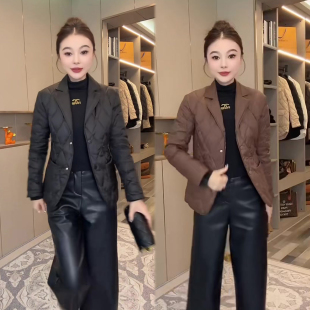 西装领压格棉服外套女2025冬季新款收腰显瘦棉袄网红爆款时尚上衣