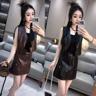 酷感简约风PU皮马甲短裙套装女2026夏季新款网红时髦洋气两件套装