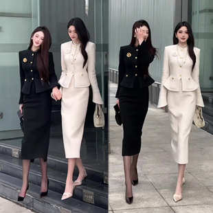女神气质套装裙2025冬季新款收腰小香风外套+高腰半身裙两件套装