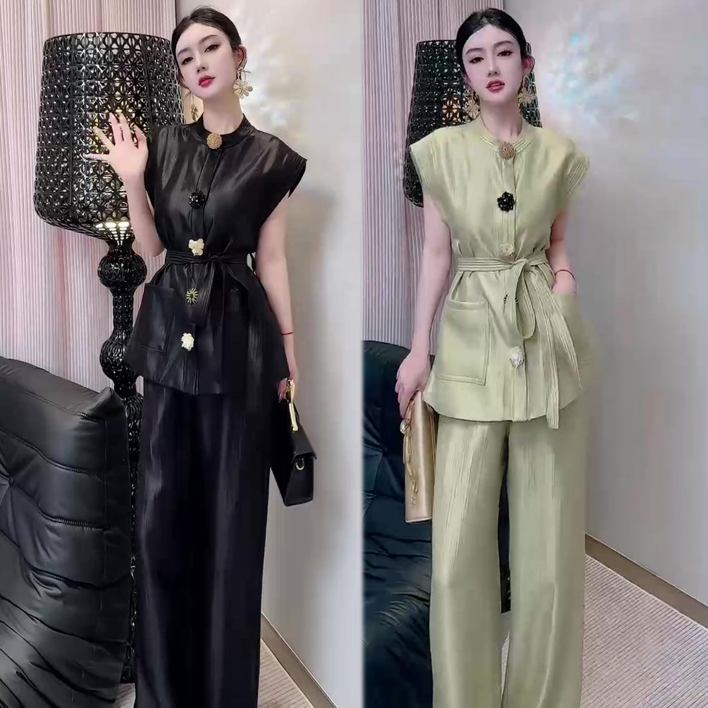 网红同款时尚洋气气质套装女2025夏季新款显瘦衬衫高腰裤子两件套