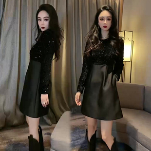 气质优雅时尚高级感连衣裙女2024秋季新款黑色显瘦遮肉百搭短裙潮