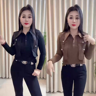 翻领假两件长袖衬衫女冬季新款设计感时髦洋气网红同款小衫上衣潮