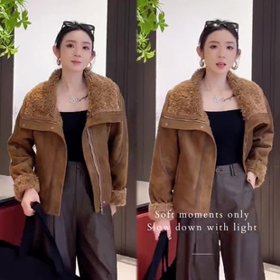 羊羔毛翻领麂皮绒短外套女2026冬季新款保暖时髦洋气网红款夹克潮