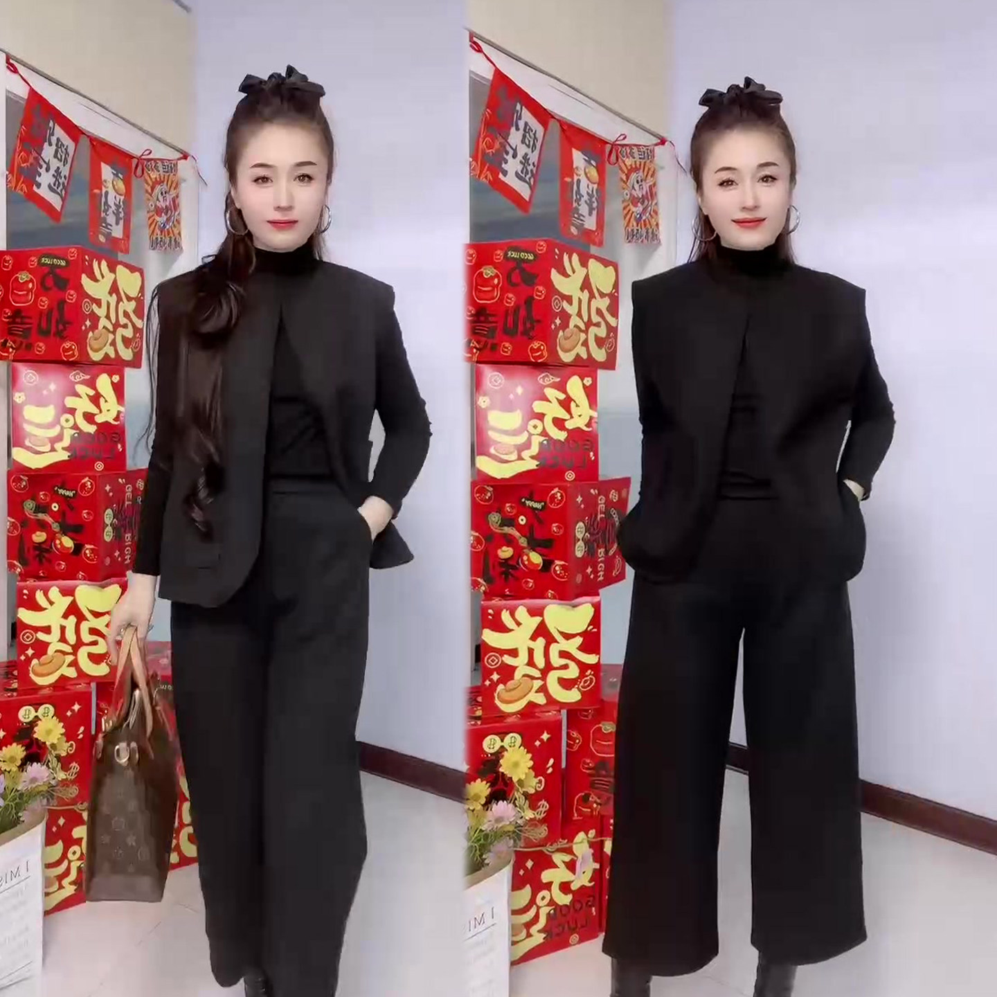 净版时尚套装女2026春季新简约风马甲+高领修身打底衫+阔腿裤三件,女装/女士精品,时尚套装,淘宝优惠券,粉丝福利购,淘宝优惠卷