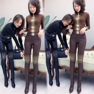 欧货皮裤打底裤女长裤韩版修身显瘦贴钻学生高腰2020年新款铅笔裤