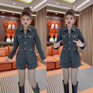 轻奢小香风套装女2026春季新款亮闪闪外套+高腰洋气短裤两件套潮