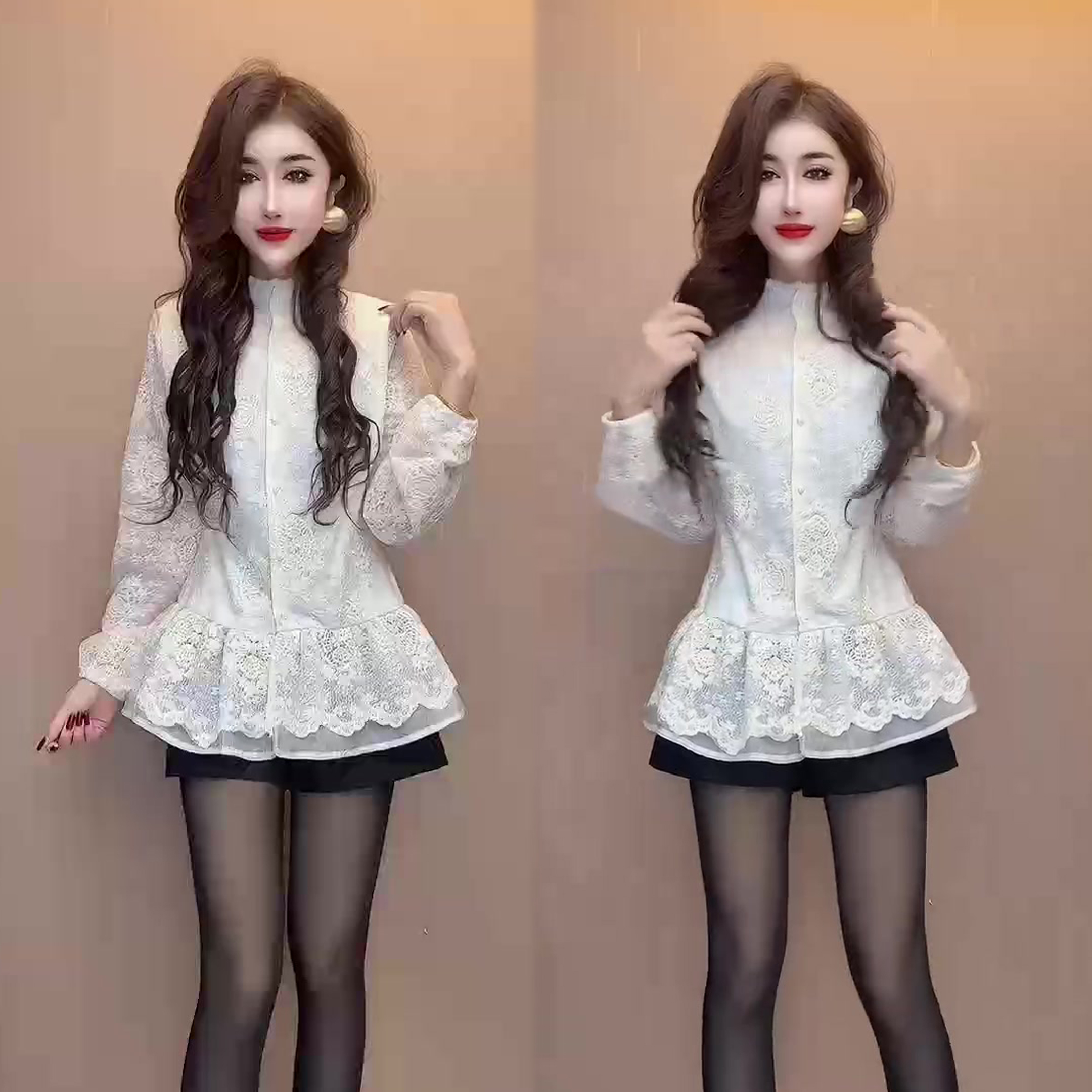 时尚韩系蕾丝衫女2025冬季新款网红同款小衫收腰显瘦网红爆款上衣