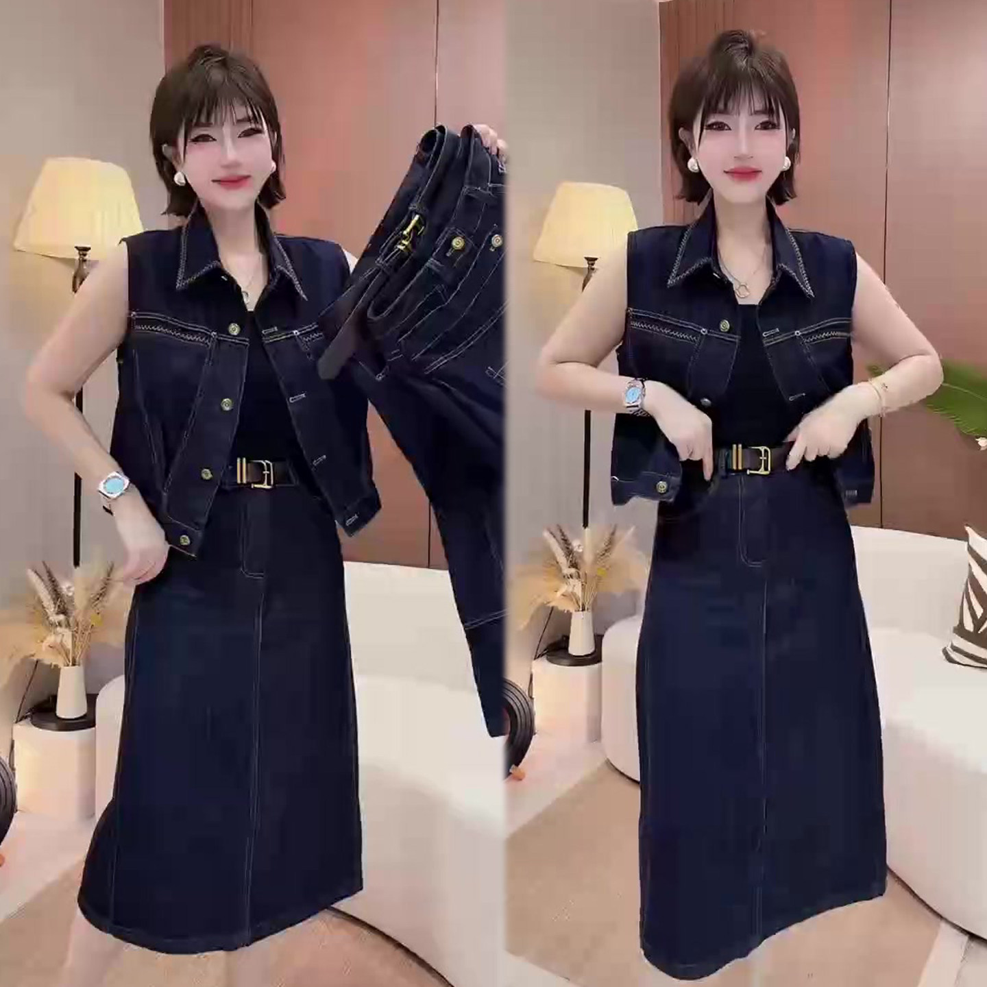 牛仔马甲半裙时尚套装女2026夏季新款网红同款洋气减龄韩版两件套