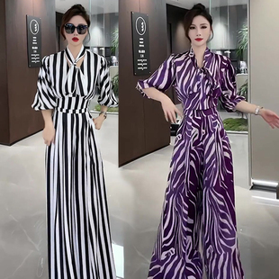 时尚高街女神范连体裤女欧货2023夏季新款气质名媛法式浪漫阔腿裤
