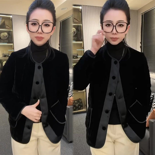 黑色时尚 丝绒显瘦遮肉高级感休闲棉袄 洋气简约百搭棉服女秋冬新款