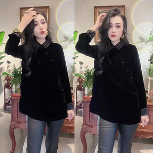 遮肉显瘦气质女神范衬衣 新款 纯色高档金丝绒衬衫 女欧洲站2023秋季