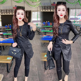 网红爆款时尚套装女2023秋季新款设计感洋气显瘦长袖上衣+哈伦裤
