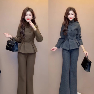 上衣 双排扣短款 高腰半身长裙两件 洋气两件套女2025秋冬新款 时尚
