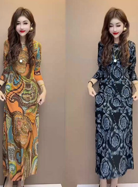 复古印花女人味连衣裙女