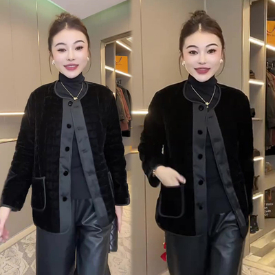 黑色时尚简约百搭夹棉棉袄