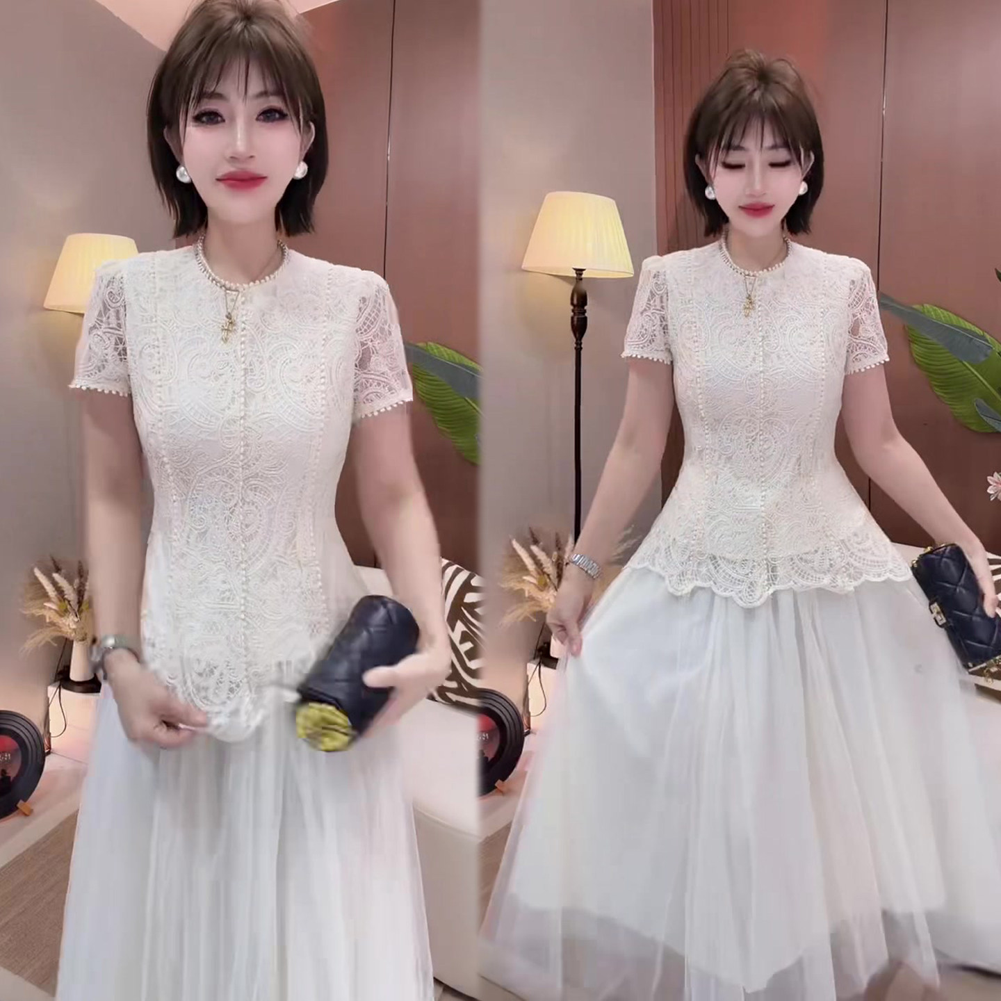 法式温柔风网红两件套女2026夏季新款减龄短袖+半身裙时尚套装潮