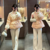 两件套装 甜美国风套装 潮 毛毛拼接棉服 高腰阔腿裤 女2025冬季 新款