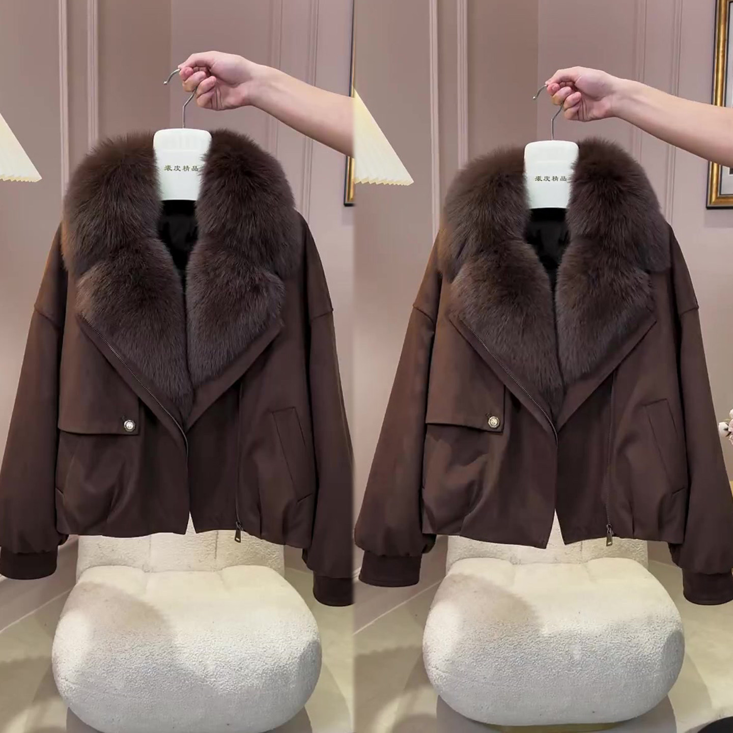 毛毛翻领短外套女2025冬季新款韩版洋气保暖网红时尚爆款上衣外衣,女装/女士精品,短外套,淘宝优惠券,粉丝福利购,淘宝优惠卷