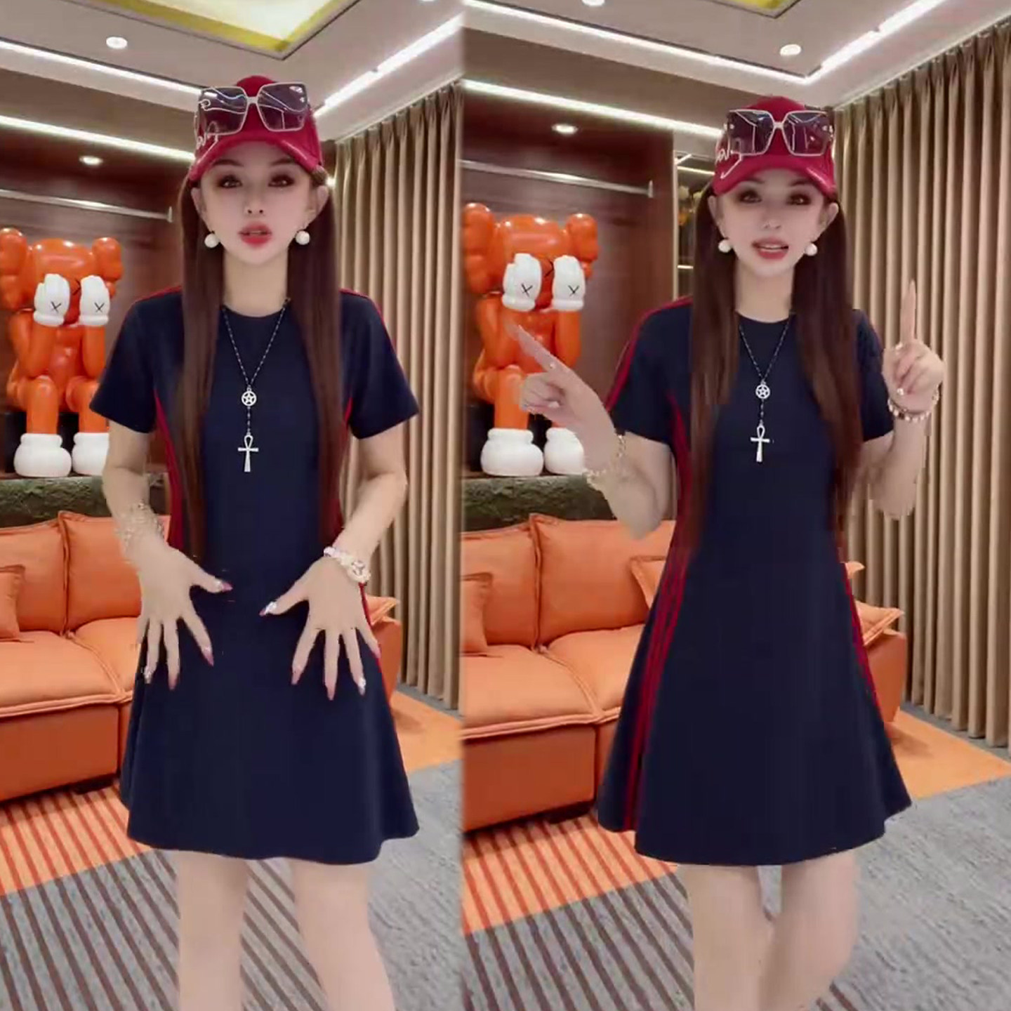 休闲运动风连衣裙女2026春夏季新款高腰显瘦时尚韩版中长裙女裙子