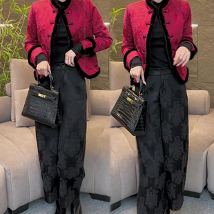 毛毛拼接国风盘扣外套女2025冬季新款新中式宽松减龄韩版显瘦上衣