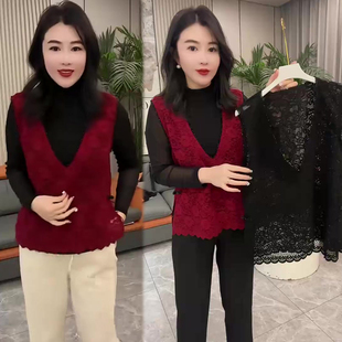 坎肩潮 女神气质微透百搭洋气砍袖 重工串珠蕾丝马甲女2025冬季 新款