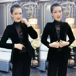 气质女神范高档开衫 网红爆款 时尚 新款 西服领金丝绒外套女2023秋季