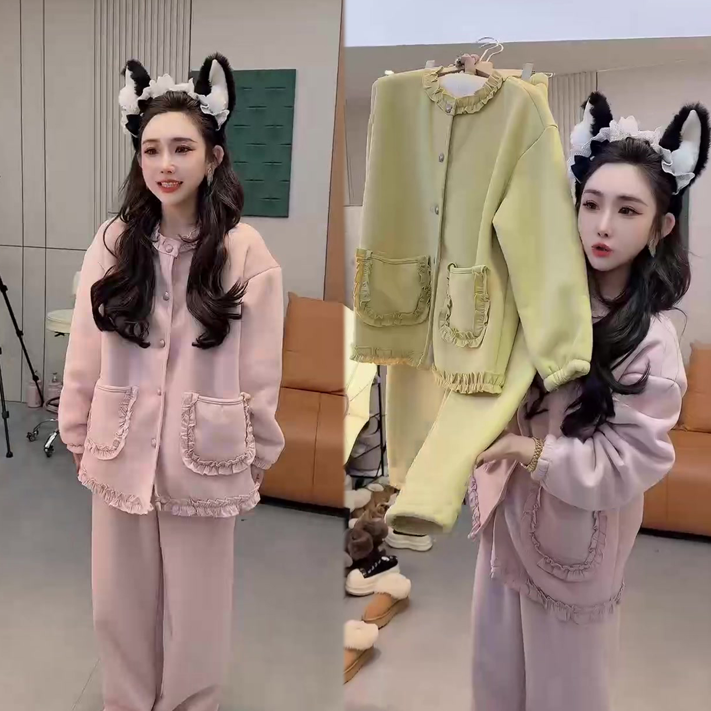 修身家居睡衣套装女上衣+裤子