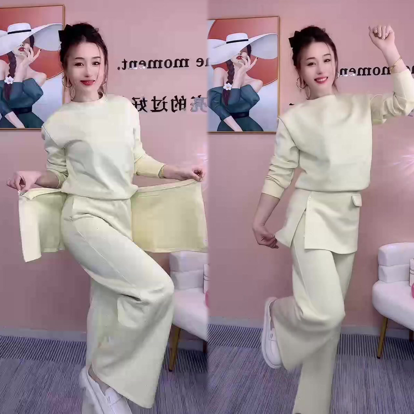 韩版洋气网红套装女2026春季新款圆领休闲风卫衣+运动长裤+屁帘潮