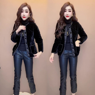 显瘦遮肉高级感棉袄 新款 欧货圆领时尚 简约百搭丝绒棉服女2024冬季