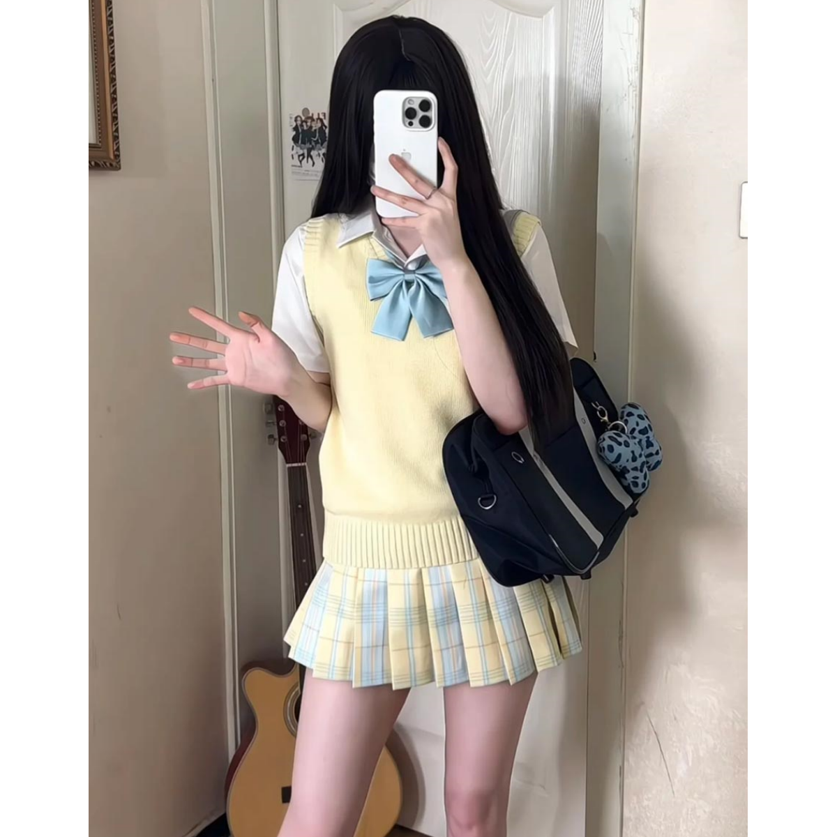 柚月/日系学院风jk制服格裙女校供叠穿套头毛衣马甲针织背心套装
