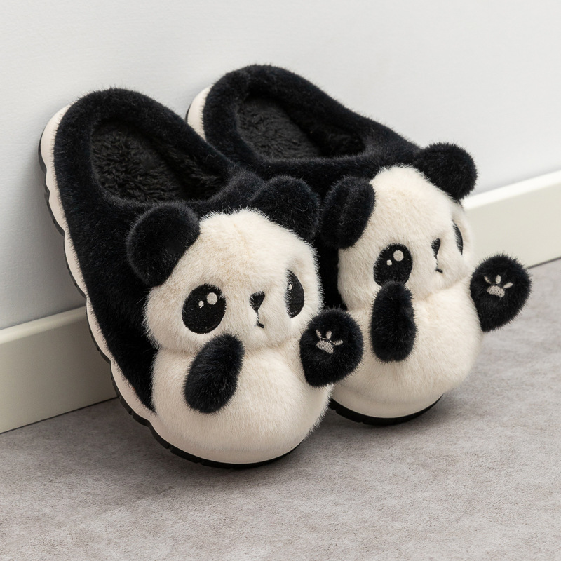 可爱卡通熊猫棉拖鞋女外穿冬季厚底新款情侣家居室内家用棉鞋男士