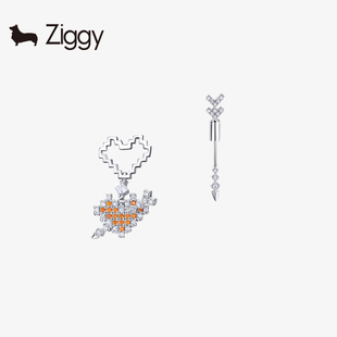 ZIGGY 芝一格一箭穿心爱心形AB款耳坠925银镀金耳饰设计师首饰