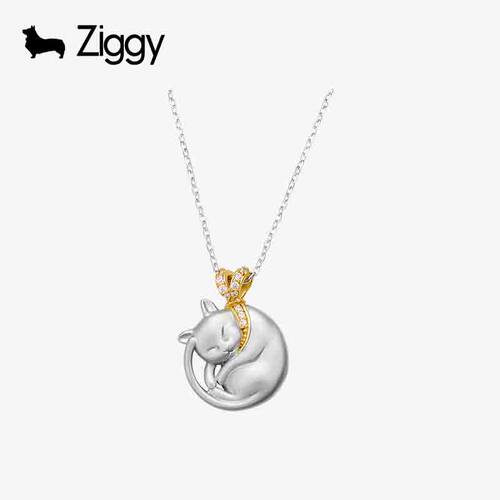 ZIGGY芝一格猫咪银镀金吊坠项链