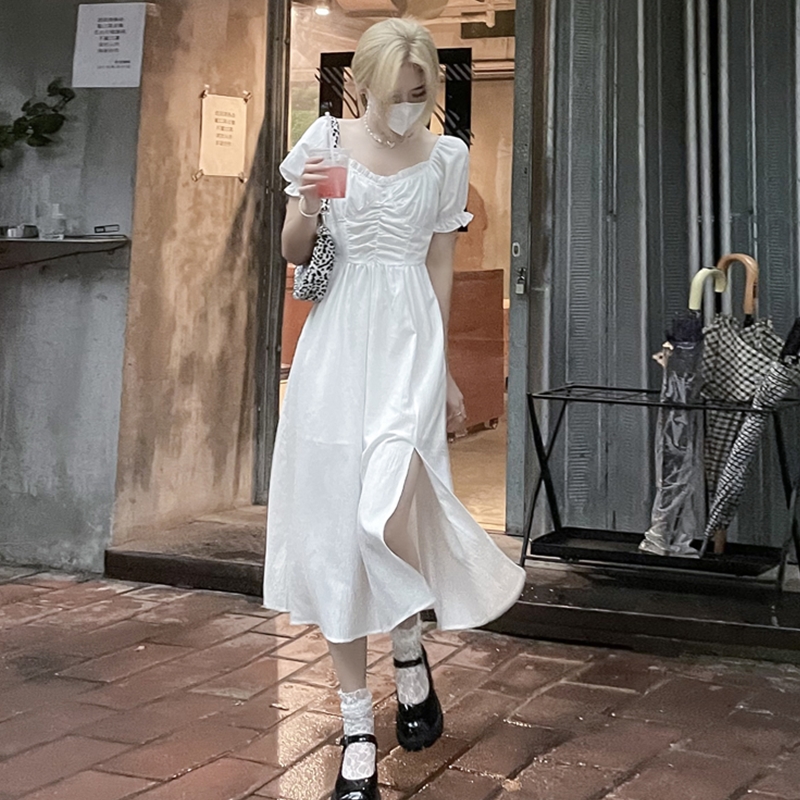 高端小个子气质名媛高端白色连衣裙赫本风甜美小清新成熟夏季法式